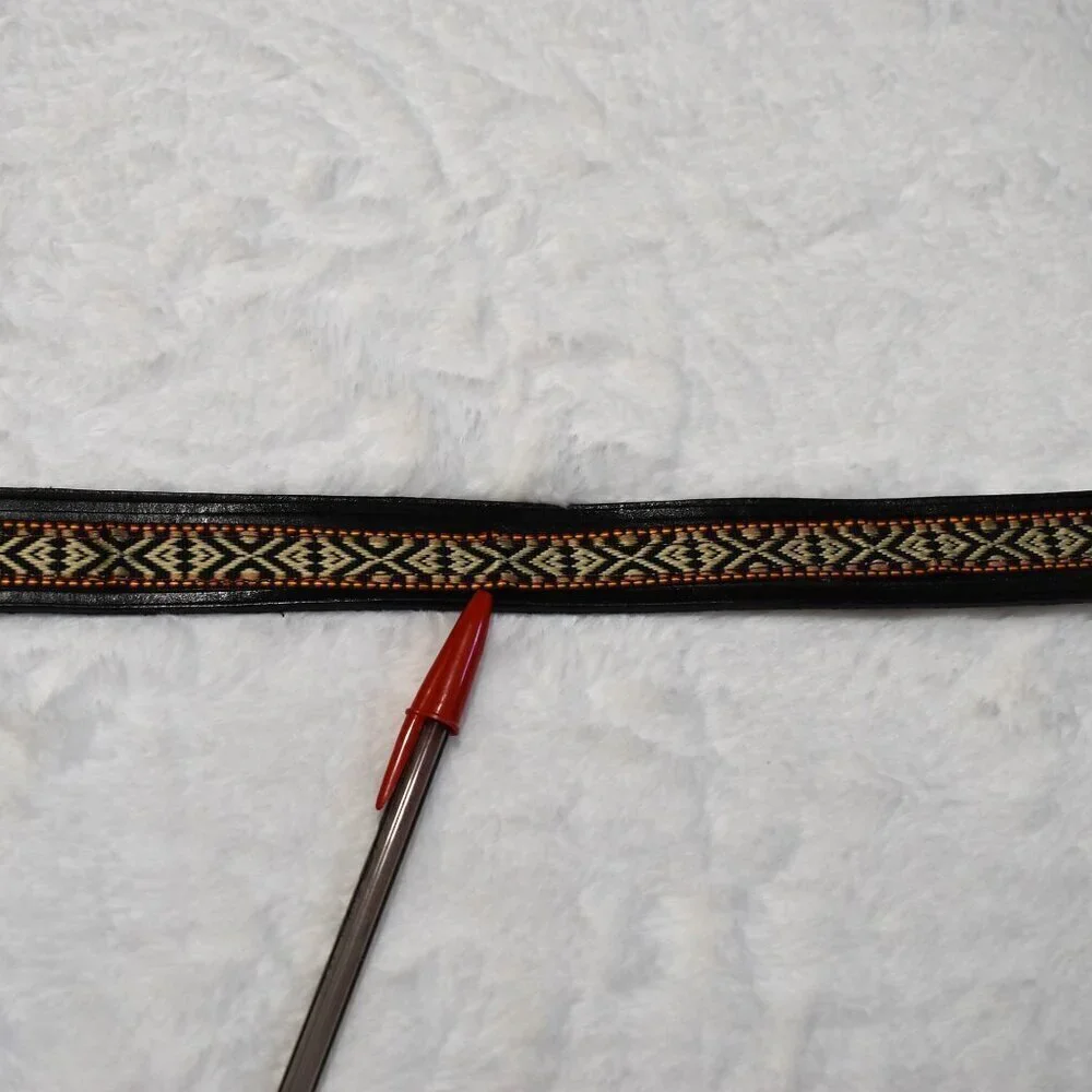 Western Black Leather Belt Sz 28 / 34 Aztec Rodeo Boho Cowboy Artisan
